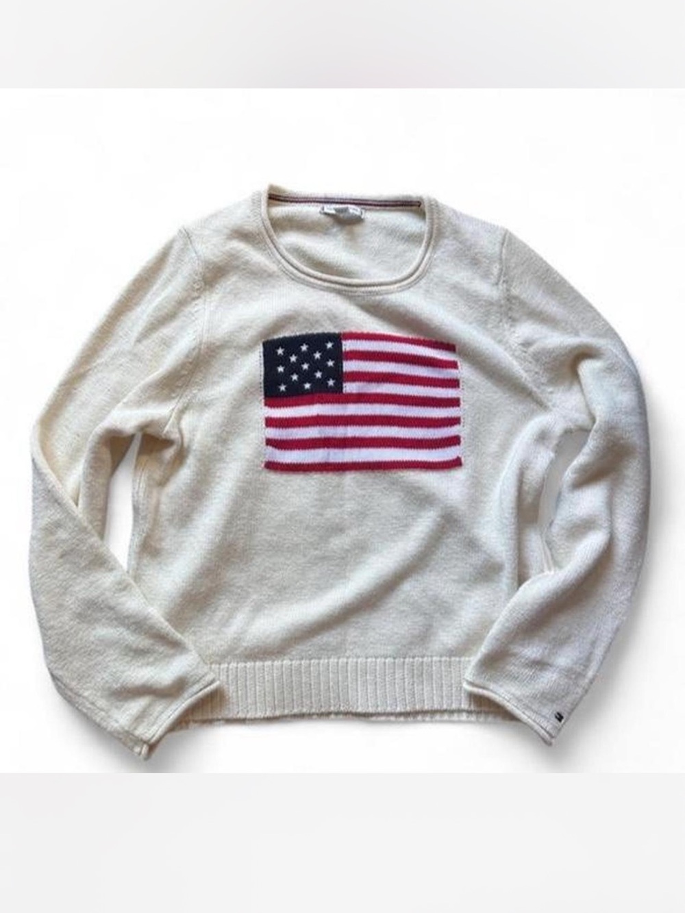 Cream American flag sweater with embroidered stars and stripes #patriotic Tommy